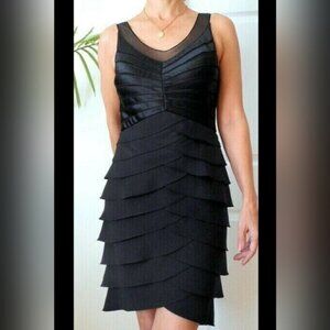 NWT XSCAPE $160 Black Dress Layered Evening Style X6338 Mesh Atlas size 6